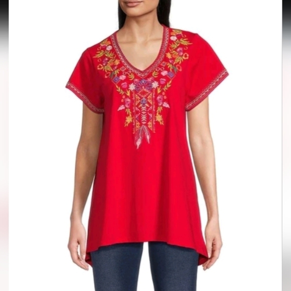 Calessa Embroidered V-Neck Short Sleeve Top sz 3X - Picture 1 of 8